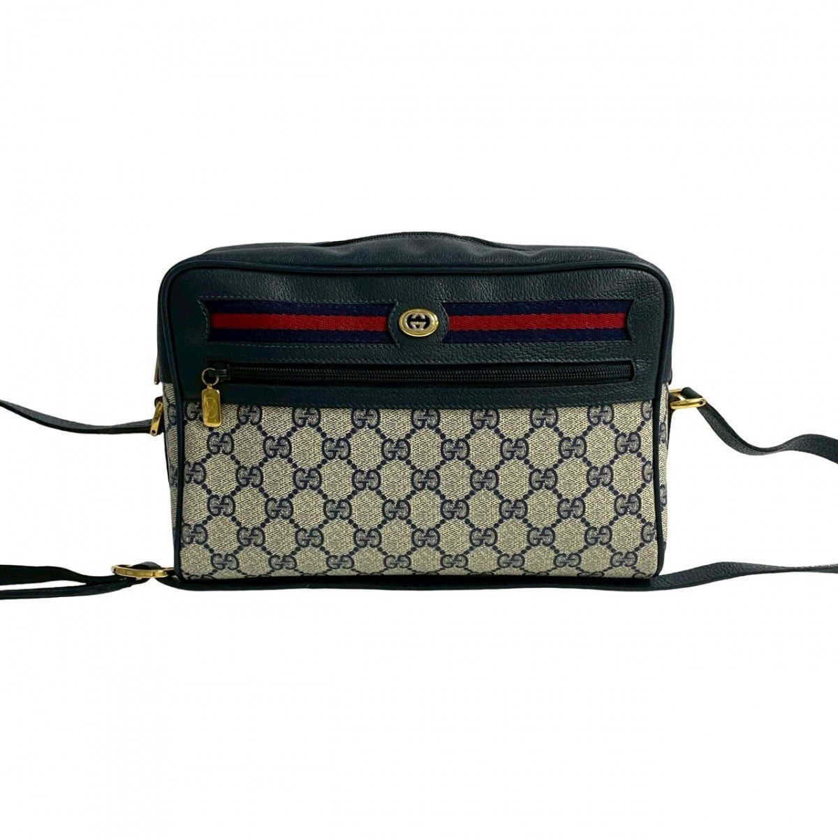 GUCCI Shoulder Bag Leather, PVC Navy GG logo Pattern Sherry line Women Used Authentic