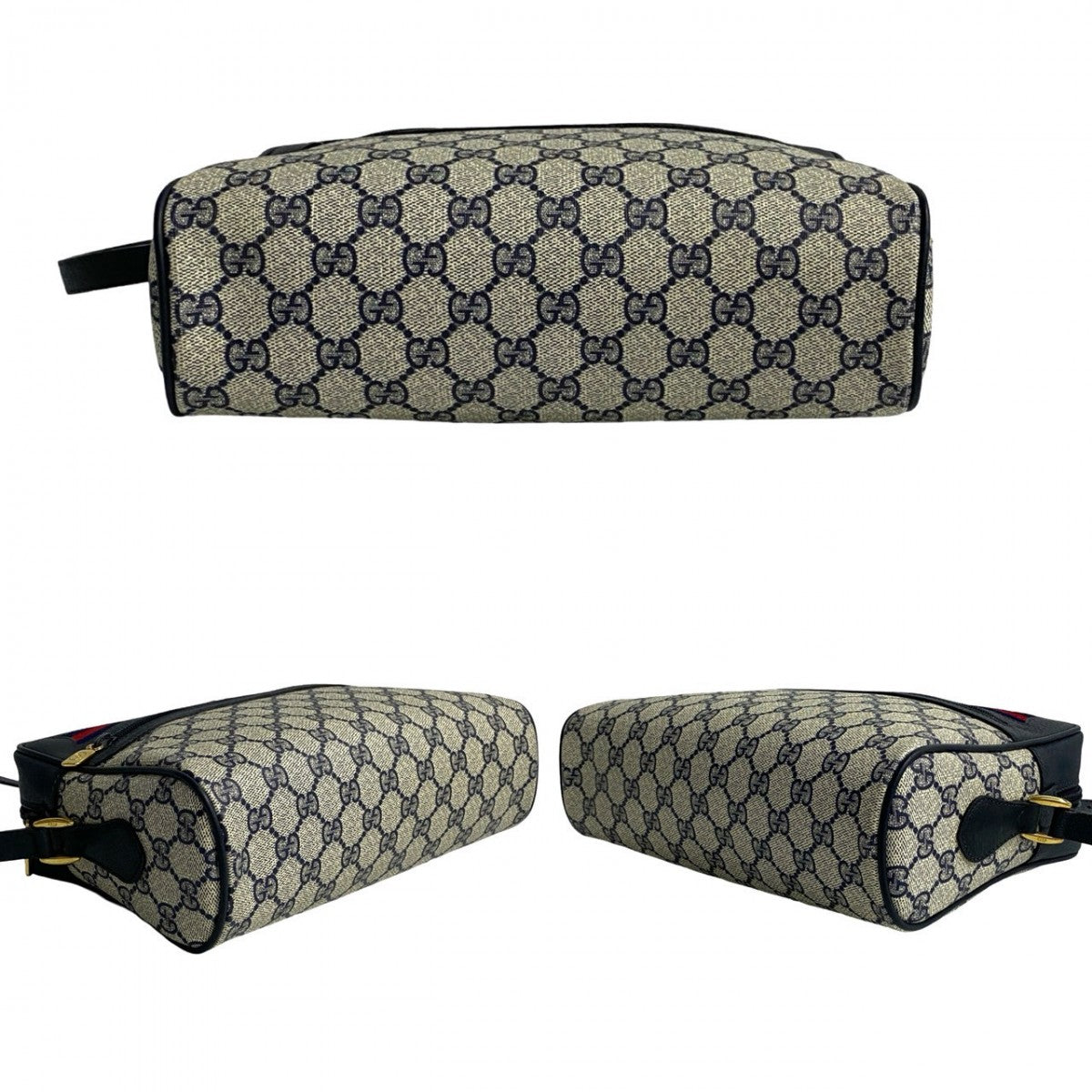 GUCCI Shoulder Bag Leather, PVC Navy GG logo Pattern Sherry line Women Used Authentic