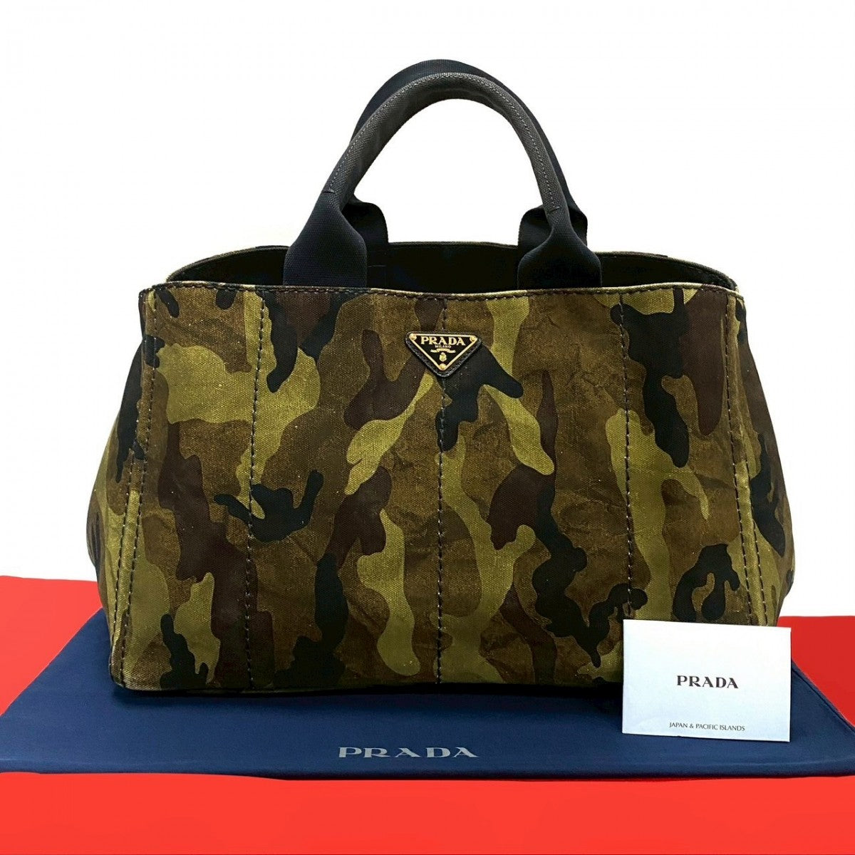 PRADA Tote Bag canvas khaki Canapa Camouflage
