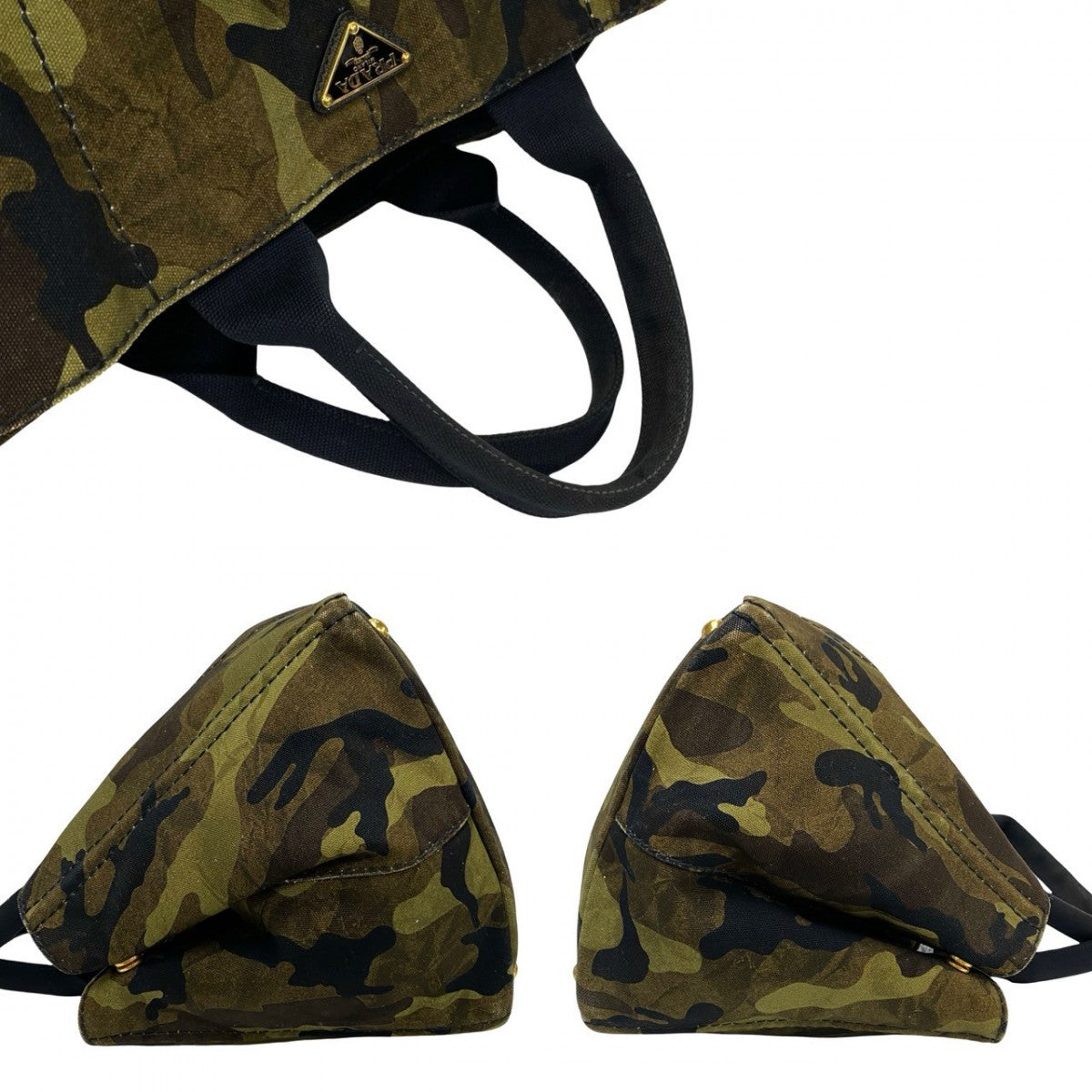 PRADA Tote Bag canvas khaki Canapa Camouflage
