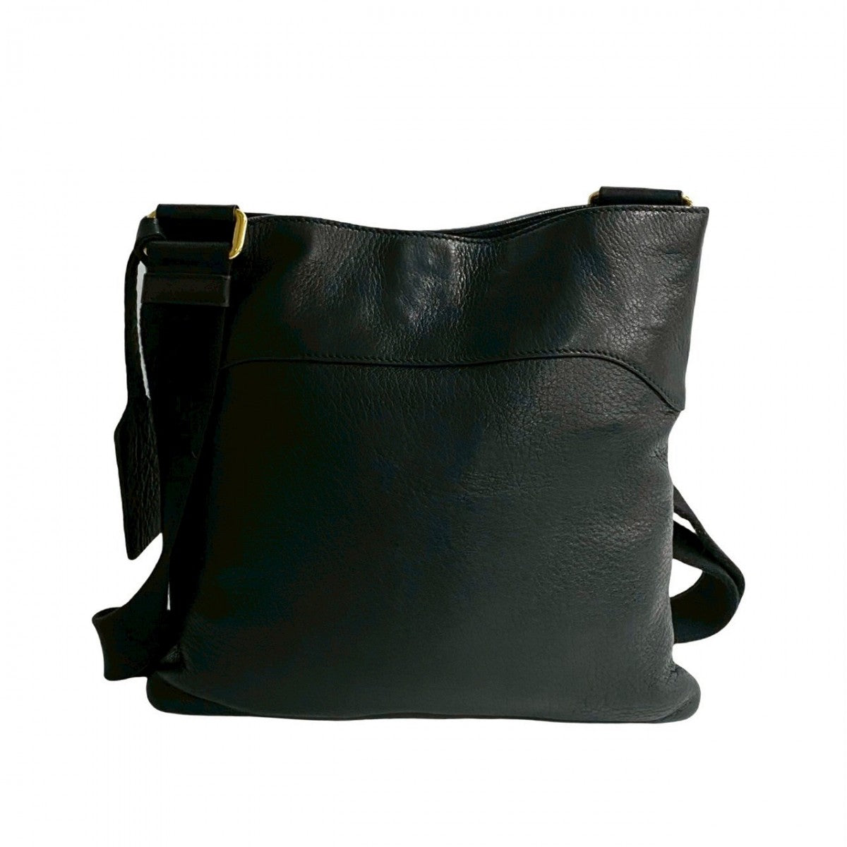 PRADA Shoulder Bag leather black Logo embossing Women Used Authentic