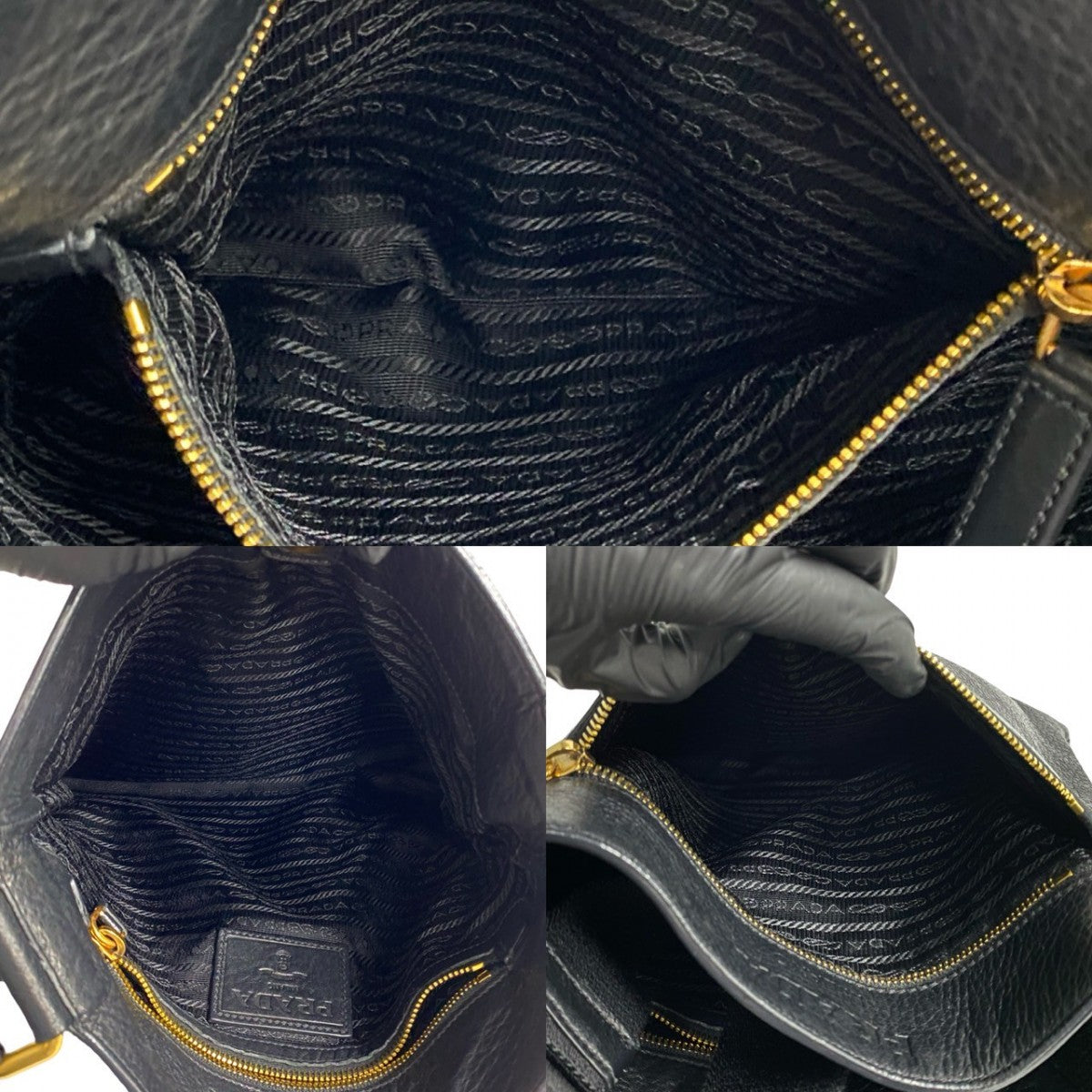PRADA Shoulder Bag leather black Logo embossing Women Used Authentic