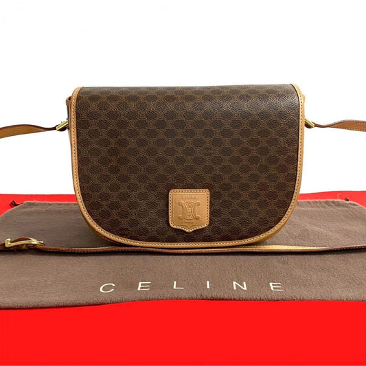 CELINE Shoulder Bag Leather, PVC Brown Macadam Blason Triomphe Pattern Women Used Authentic