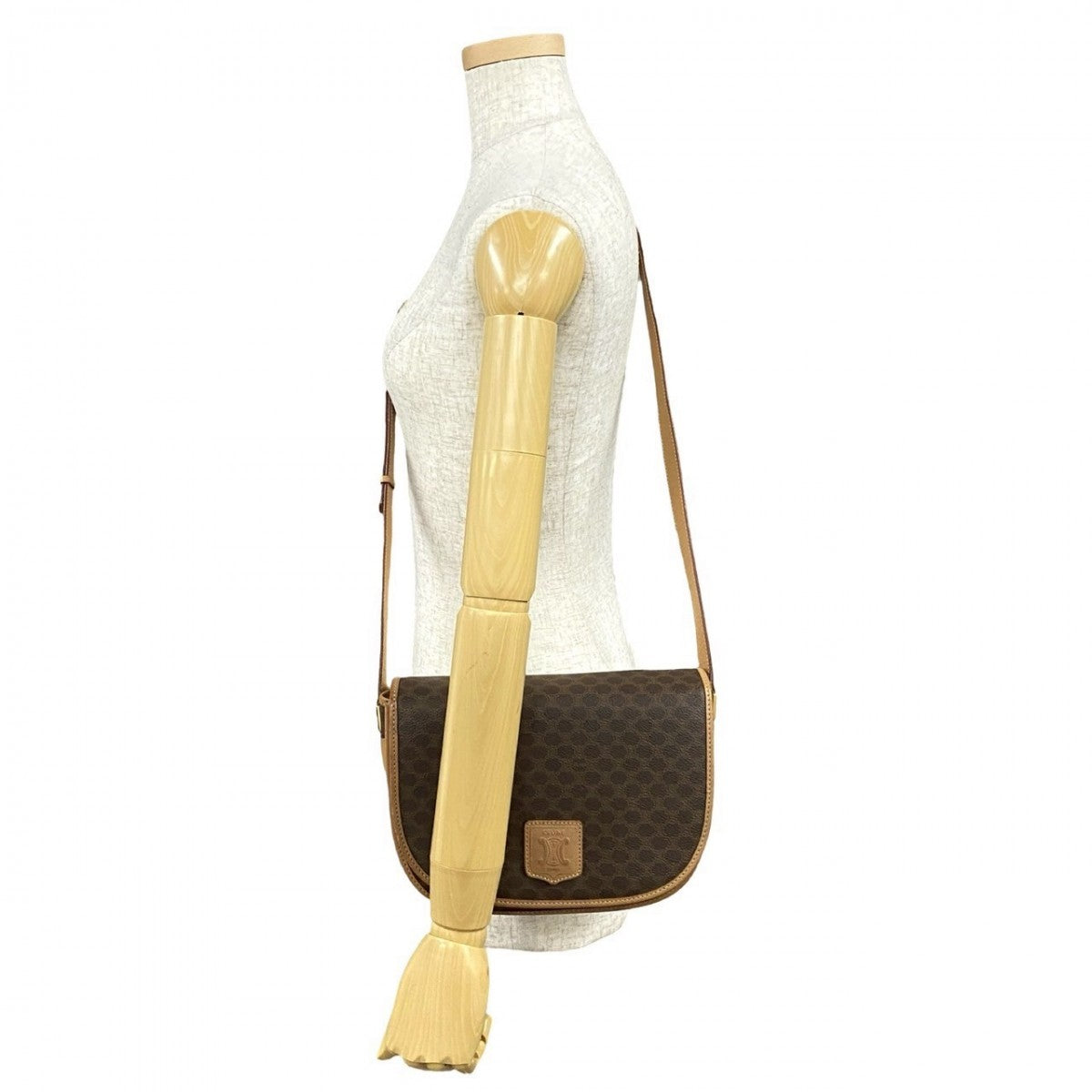 CELINE Shoulder Bag Leather, PVC Brown Macadam Blason Triomphe Pattern Women Used Authentic