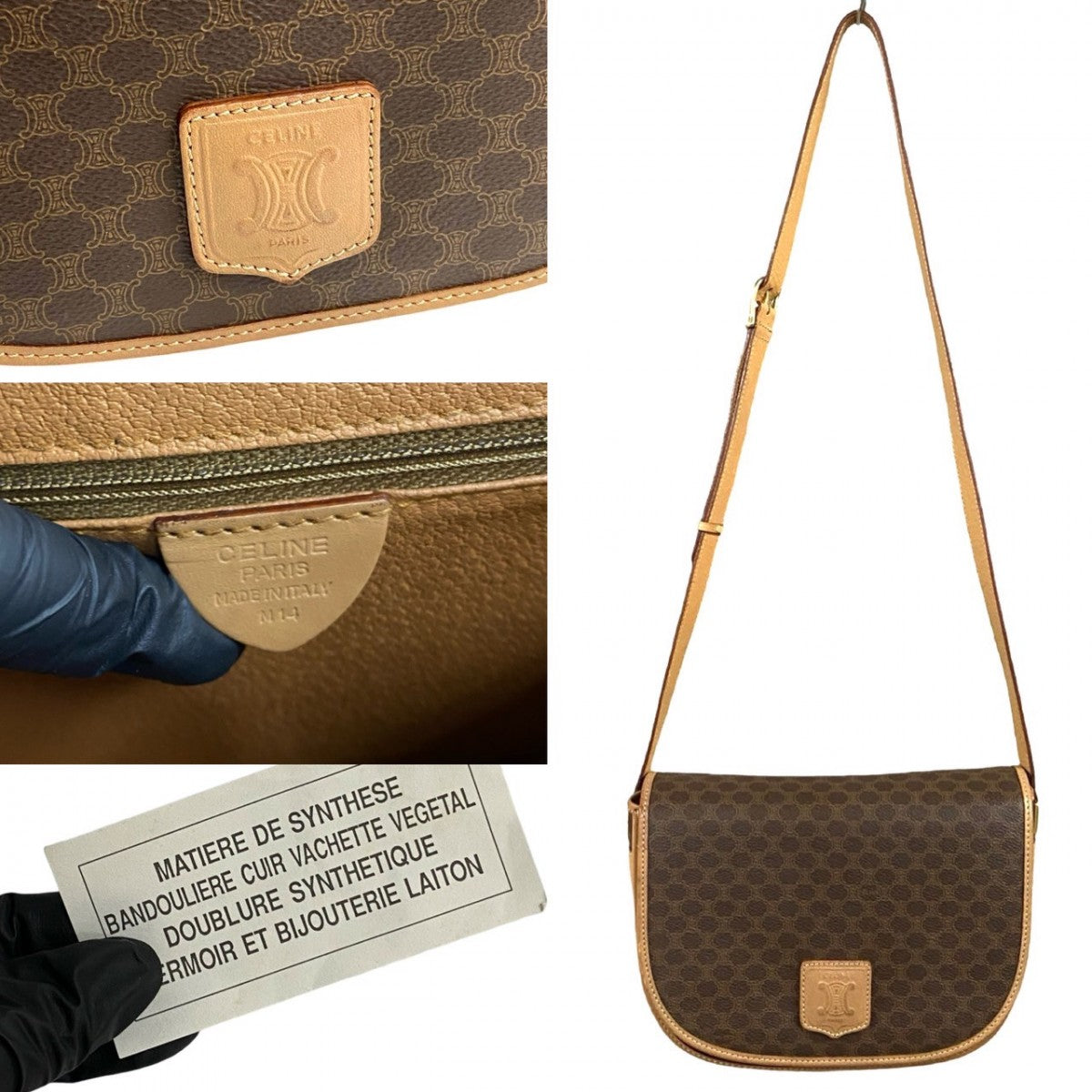 CELINE Shoulder Bag Leather, PVC Brown Macadam Blason Triomphe Pattern Women Used Authentic