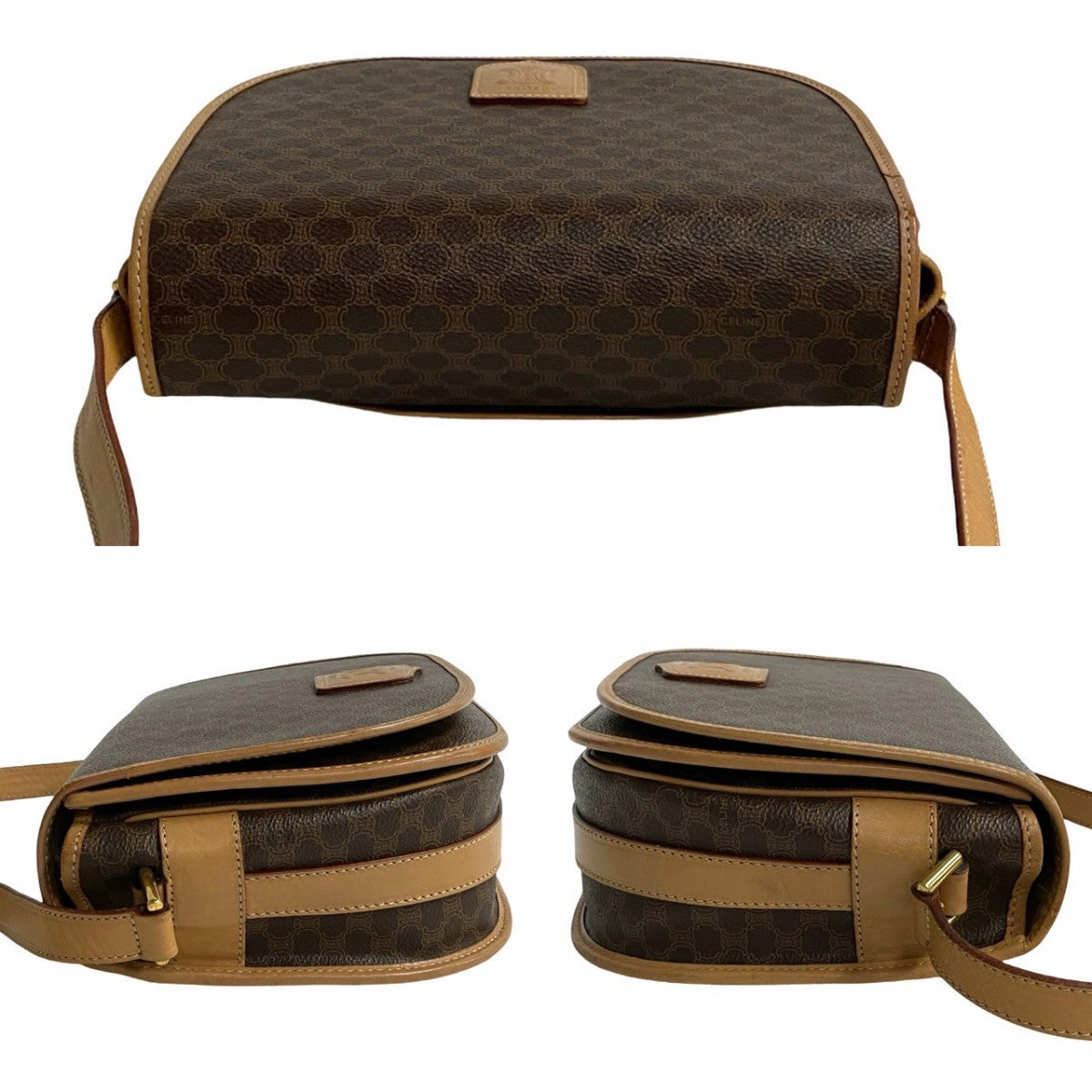 CELINE Shoulder Bag Leather, PVC Brown Macadam Blason Triomphe Pattern Women Used Authentic