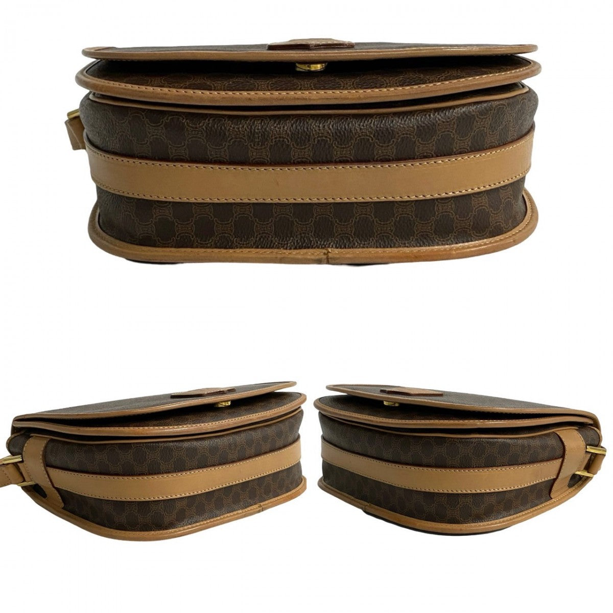 CELINE Shoulder Bag Leather, PVC Brown Macadam Blason Triomphe Pattern Women Used Authentic