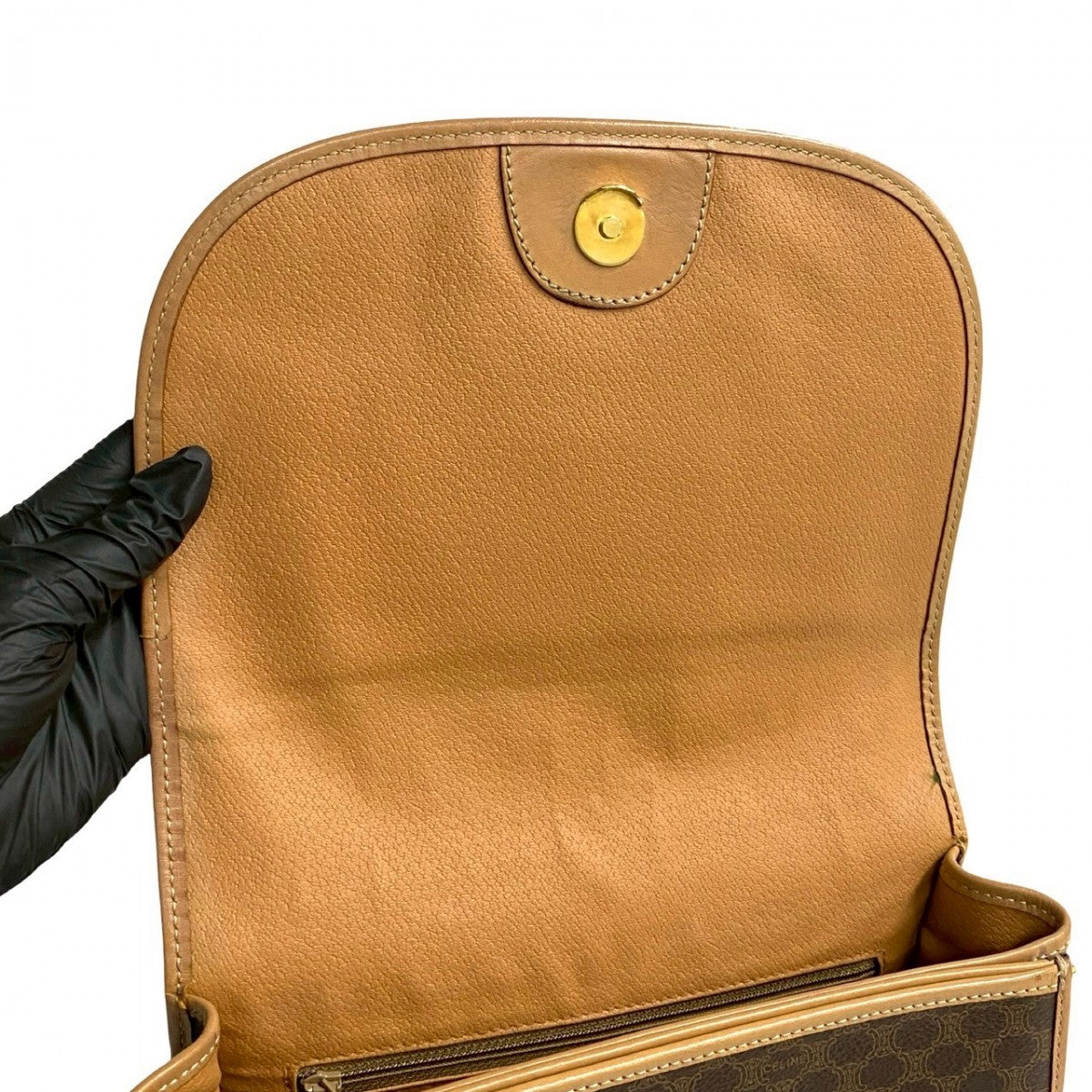 CELINE Shoulder Bag Leather, PVC Brown Macadam Blason Triomphe Pattern Women Used Authentic