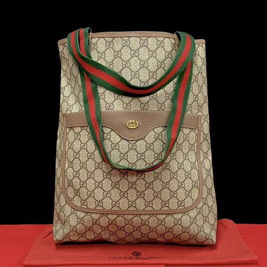 GUCCI Tote Bag leather Brown Shaley Line