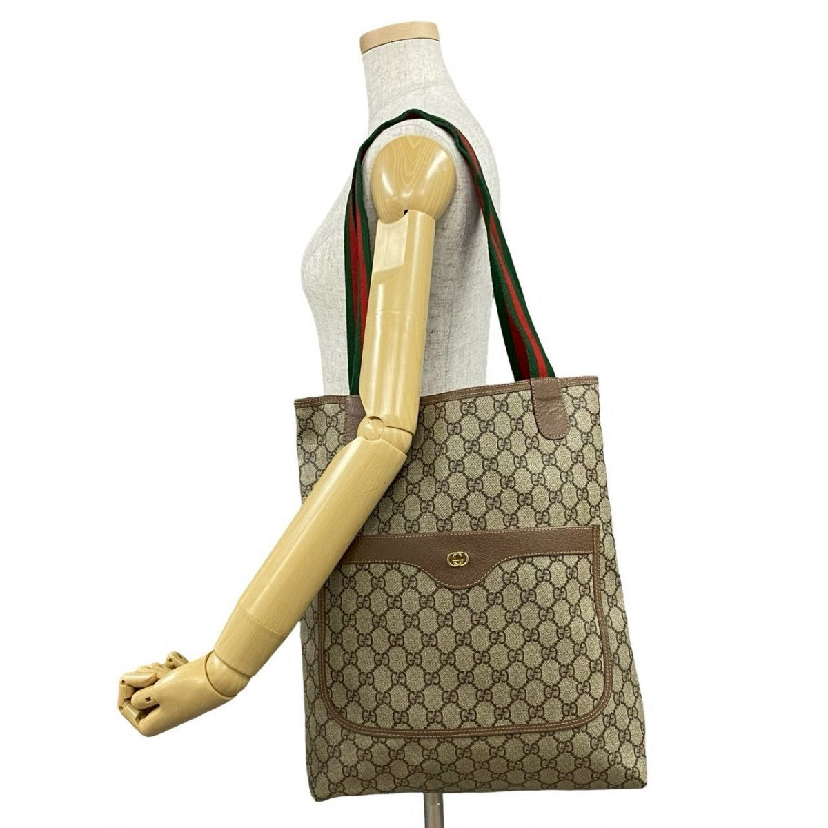 GUCCI Tote Bag leather Brown Shaley Line