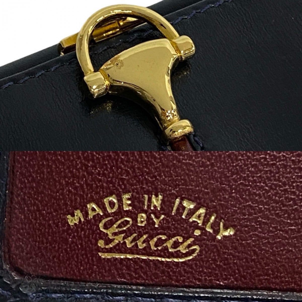 GUCCI Bifold Wallet leather Navy Horsebit Metal Women Used Authentic