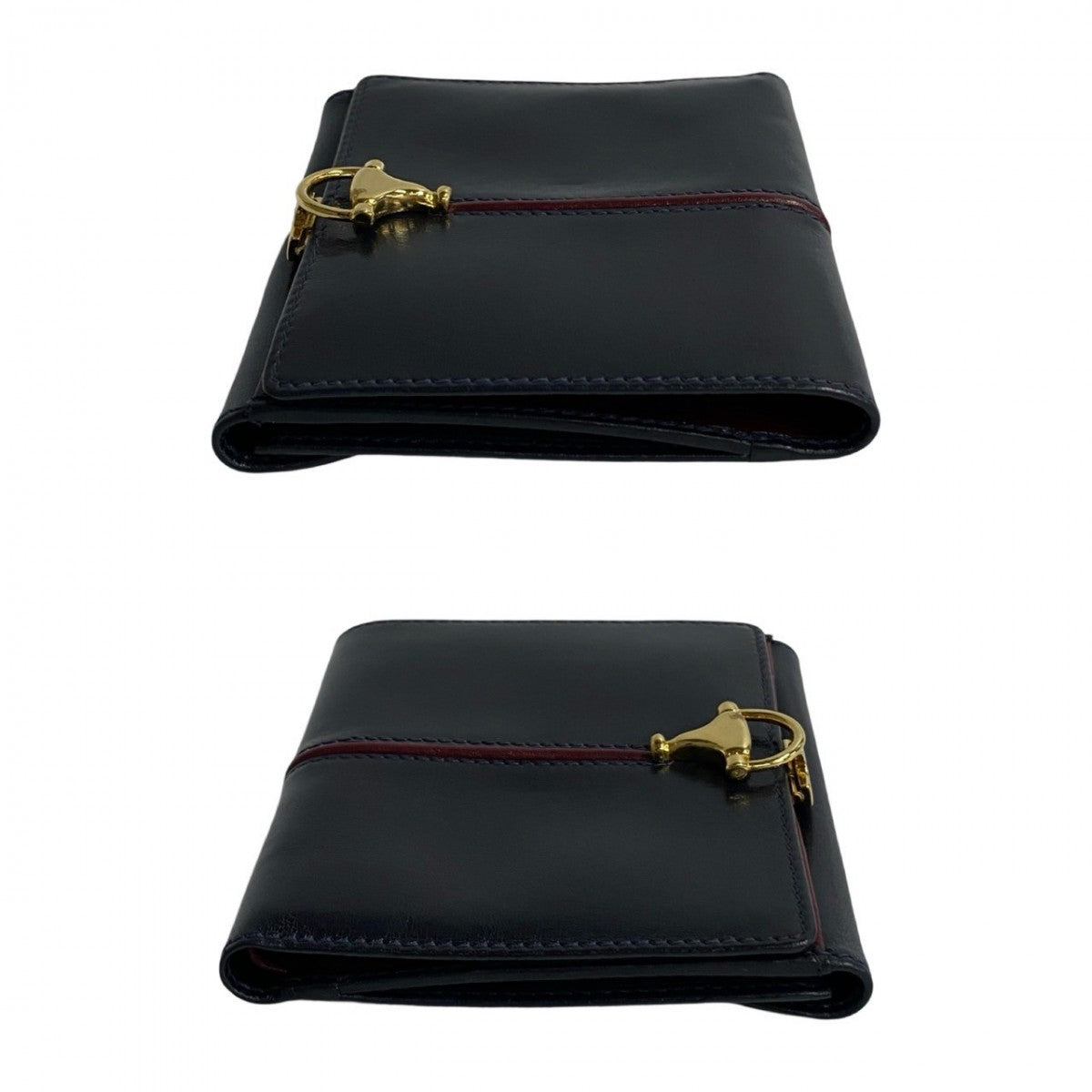 GUCCI Bifold Wallet leather Navy Horsebit Metal Women Used Authentic