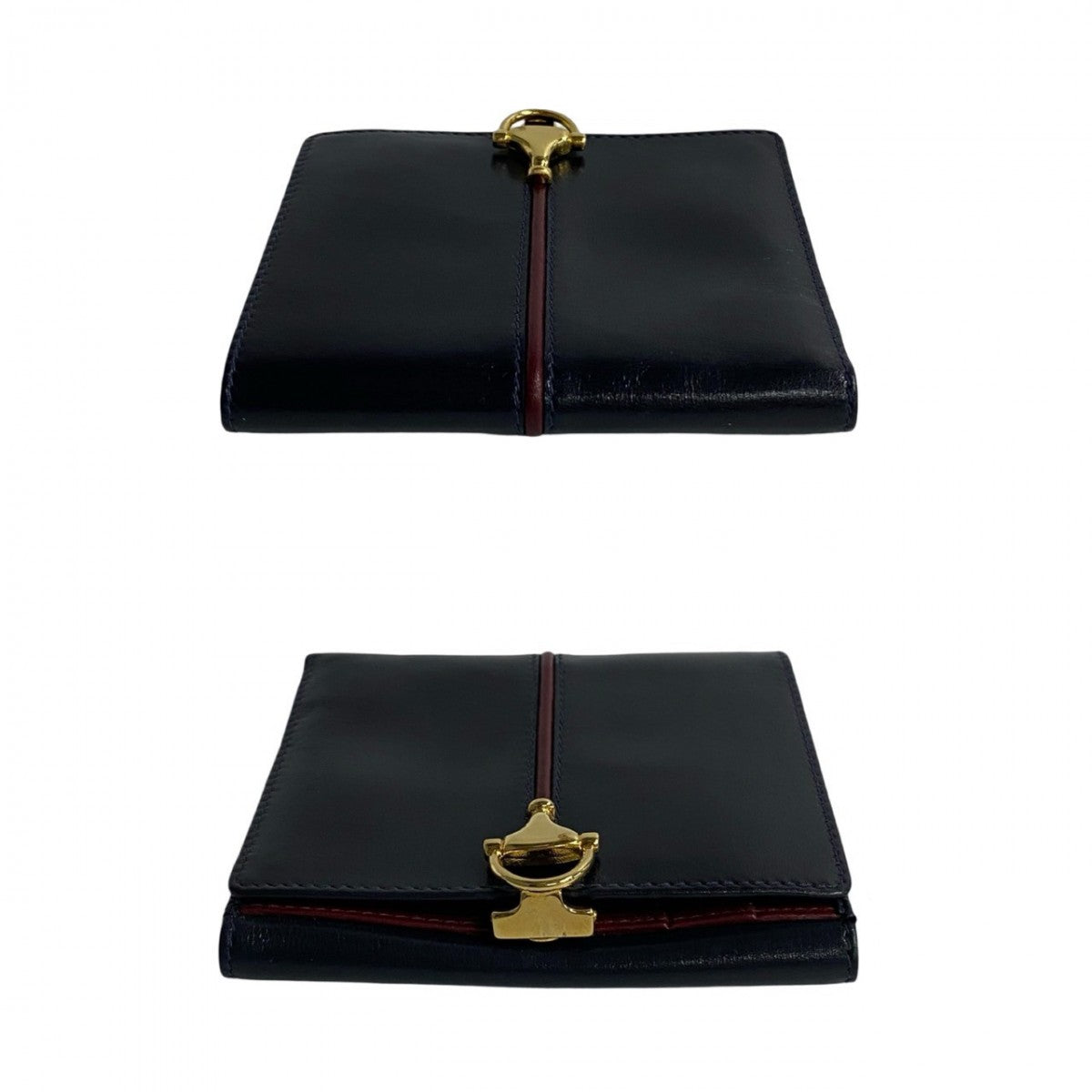 GUCCI Bifold Wallet leather Navy Horsebit Metal Women Used Authentic
