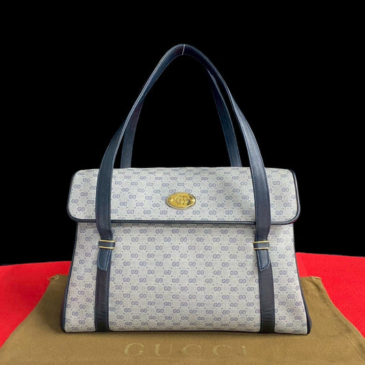 GUCCI Handbag Leather, PVC Navy Micro GG logoMetal Women Used Authentic