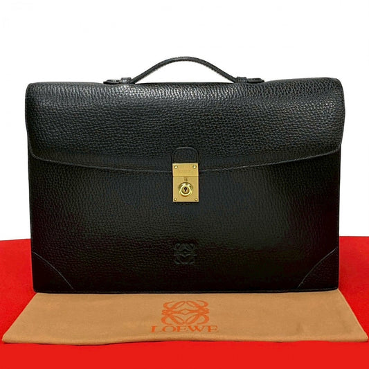 LOEWE Business bag leather black Anagram logo Metal mens Used Authentic