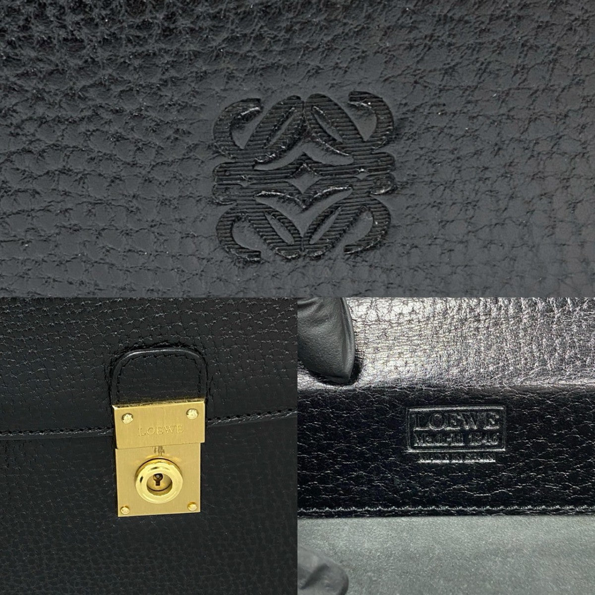 LOEWE Business bag leather black Anagram logo Metal mens Used Authentic