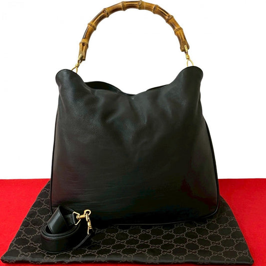 GUCCI Shoulder Bag leather black Bamboo Women Used Authentic