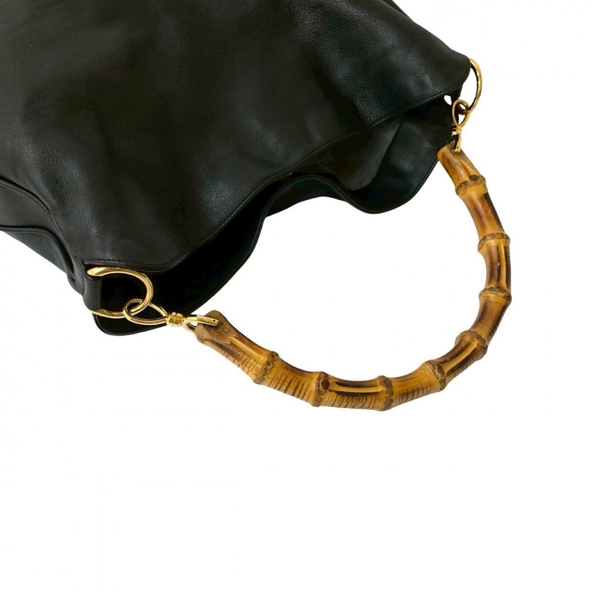 GUCCI Shoulder Bag leather black Bamboo Women Used Authentic