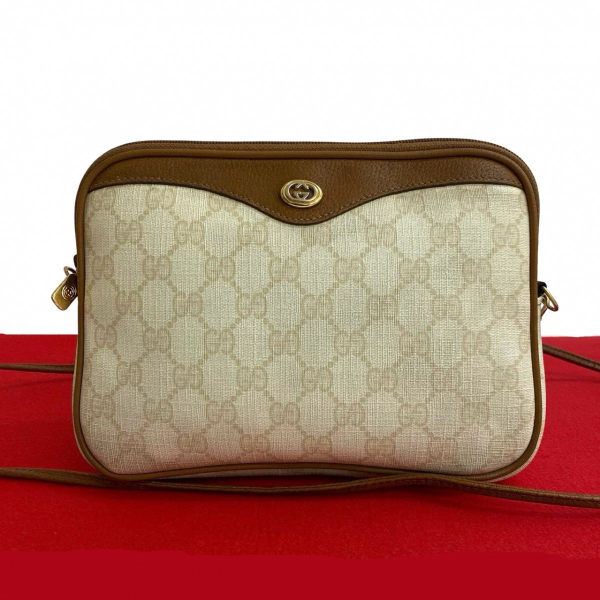 GUCCI Shoulder Bag Leather, PVC white GG logo Pattern Women Used Authentic