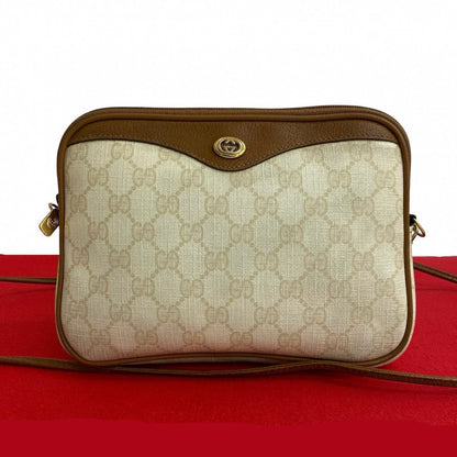 GUCCI Shoulder Bag Leather, PVC white GG logo Pattern Women Used Authentic