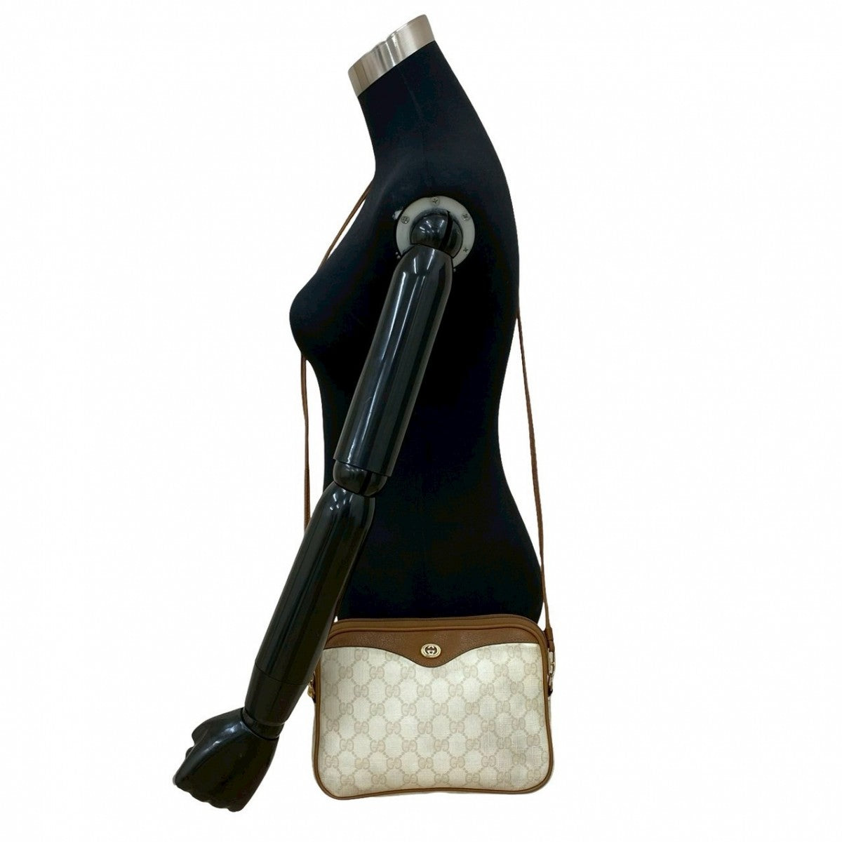 GUCCI Shoulder Bag Leather, PVC white GG logo Pattern Women Used Authentic