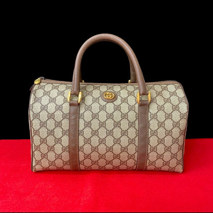 GUCCI Handbag Leather, PVC Brown GG logo Metal Women Used Authentic