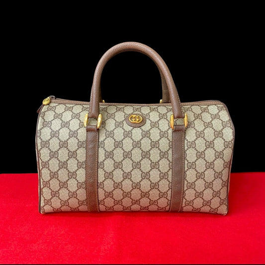 GUCCI Handbag Leather, PVC Brown GG logo Metal Women Used Authentic