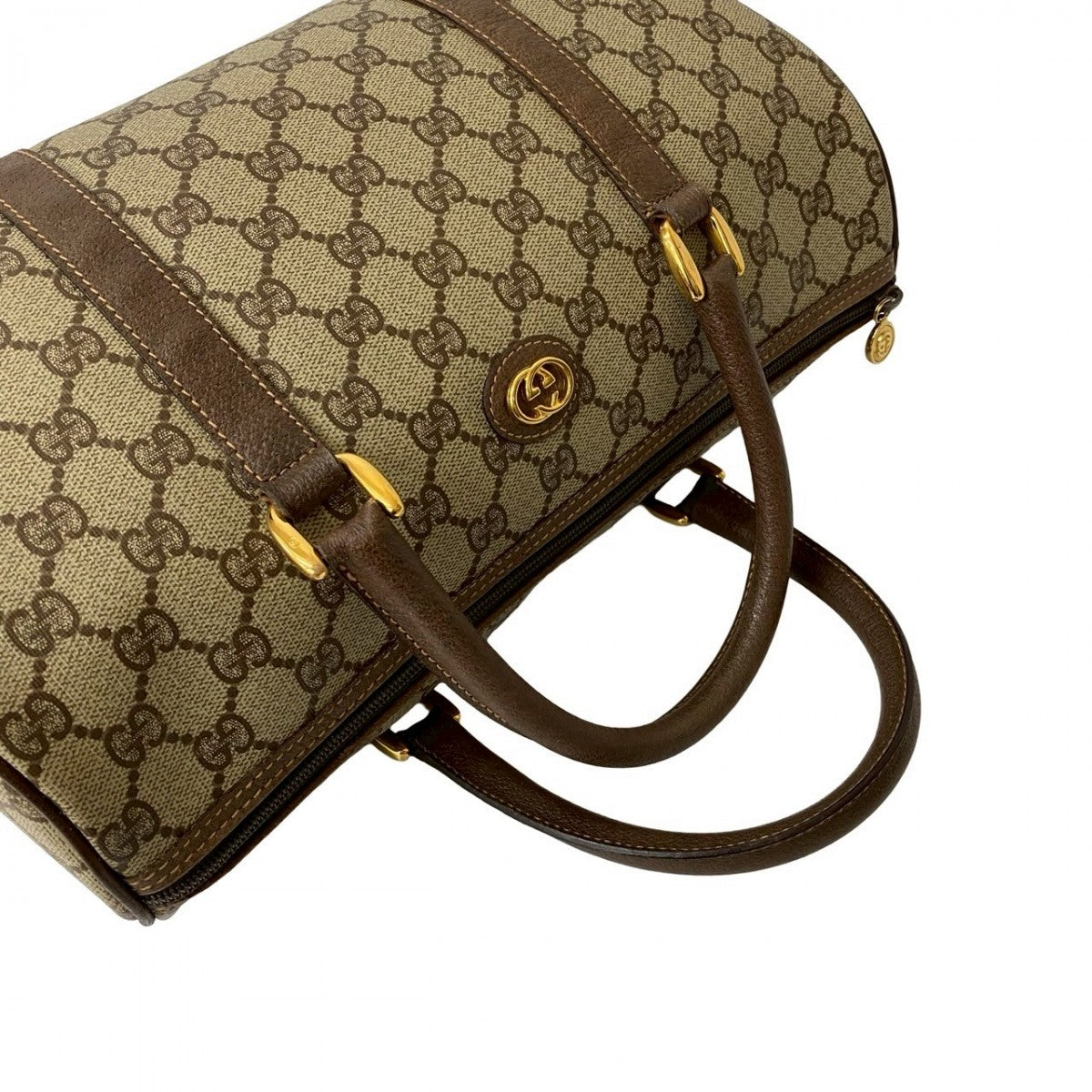 GUCCI Handbag Leather, PVC Brown GG logo Metal Women Used Authentic