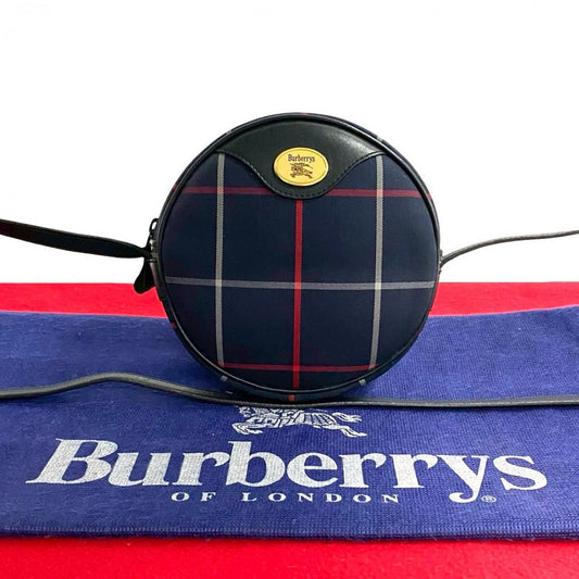 BURBERRY Shoulder Bag Leather, Canvas Navy Shadow Horse logo Metal Nova Check Women Used Authentic