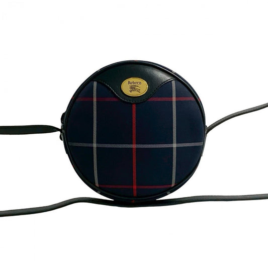 BURBERRY Shoulder Bag Leather, Canvas Navy Shadow Horse logo Metal Nova Check Women Used Authentic