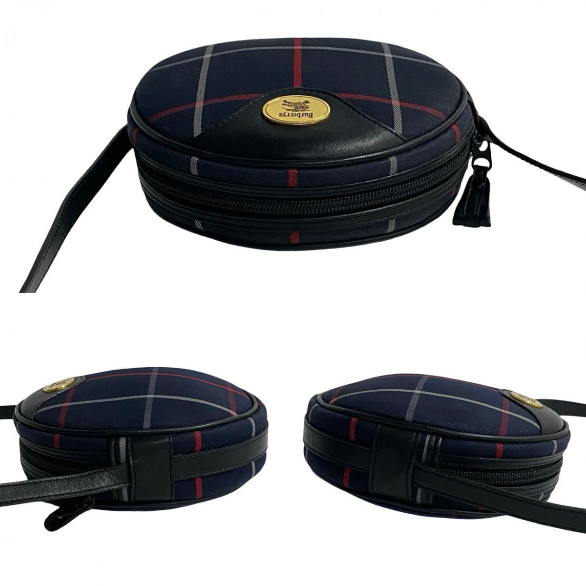 BURBERRY Shoulder Bag Leather, Canvas Navy Shadow Horse logo Metal Nova Check Women Used Authentic
