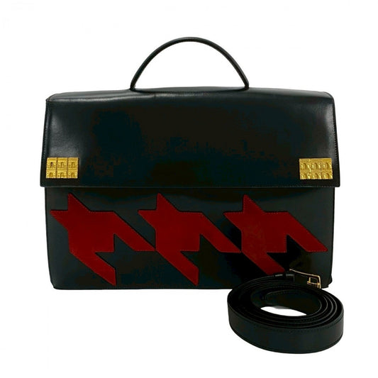 CELINE Shoulder Bag Calfskin, Leather black Arc de Triomphe motif houndstooth mens Used Authentic