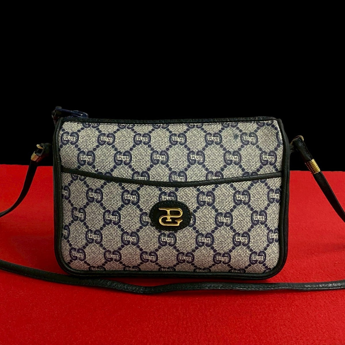 GUCCI Shoulder Bag Leather, PVC Navy Gucci Plus logoMetal Women Used Authentic