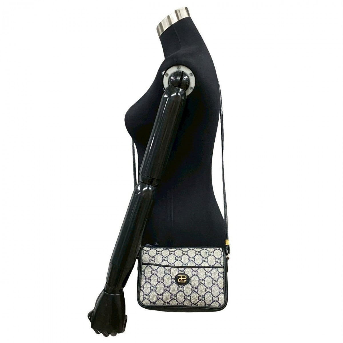 GUCCI Shoulder Bag Leather, PVC Navy Gucci Plus logoMetal Women Used Authentic