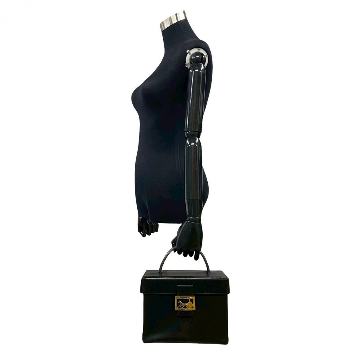 CELINE Handbag leather black logo carriage Metal Women Used Authentic