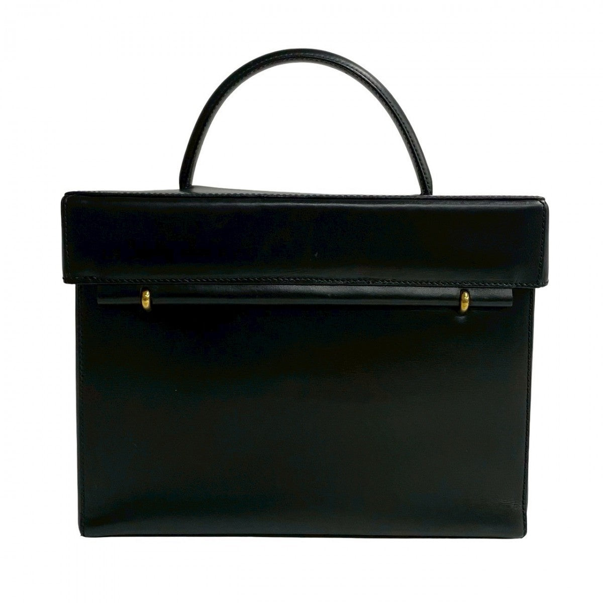 CELINE Handbag leather black logo carriage Metal Women Used Authentic