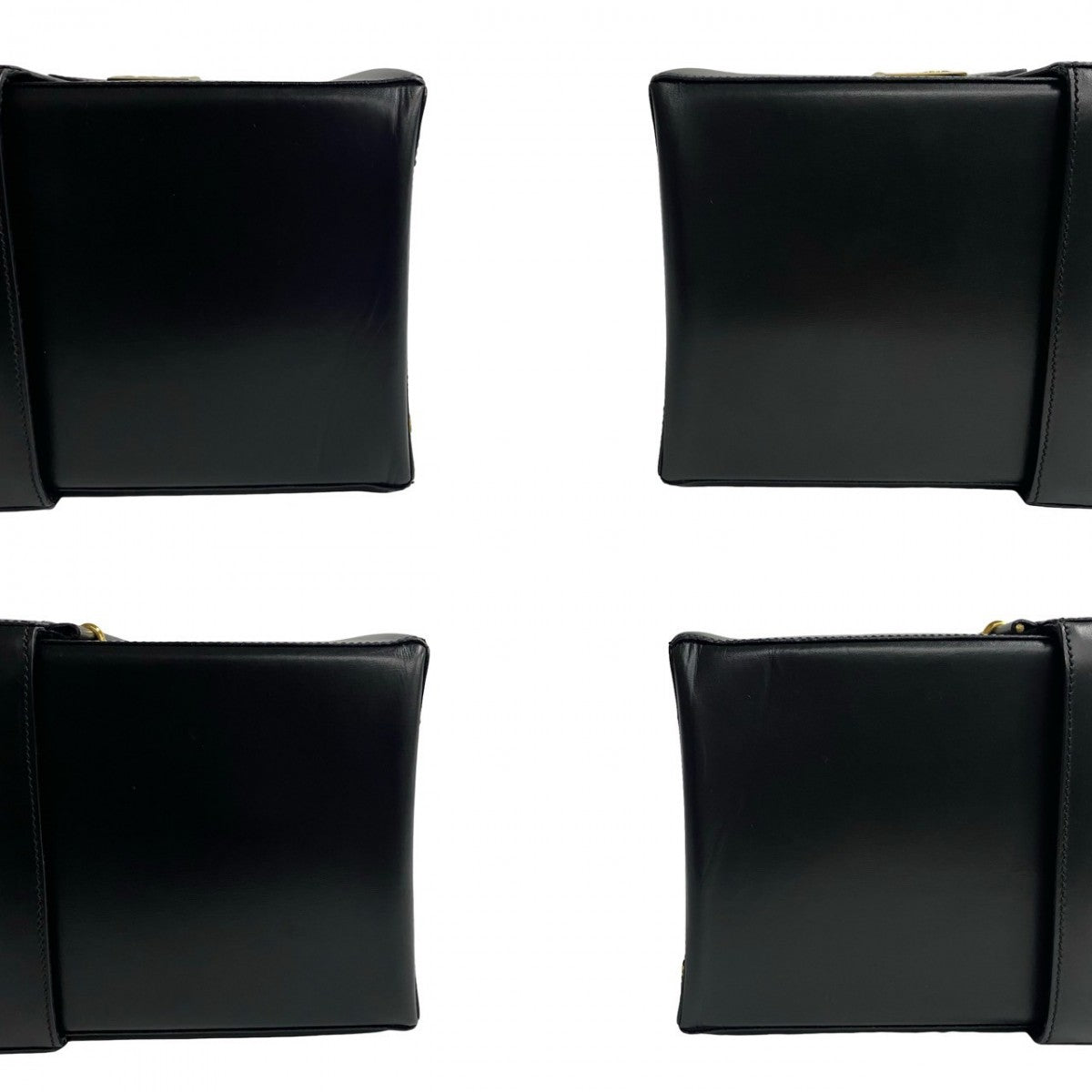 CELINE Handbag leather black logo carriage Metal Women Used Authentic