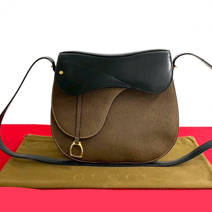 GUCCI Shoulder Bag leather black saddle