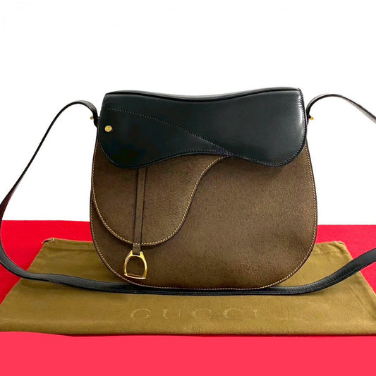 GUCCI Shoulder Bag leather black saddle