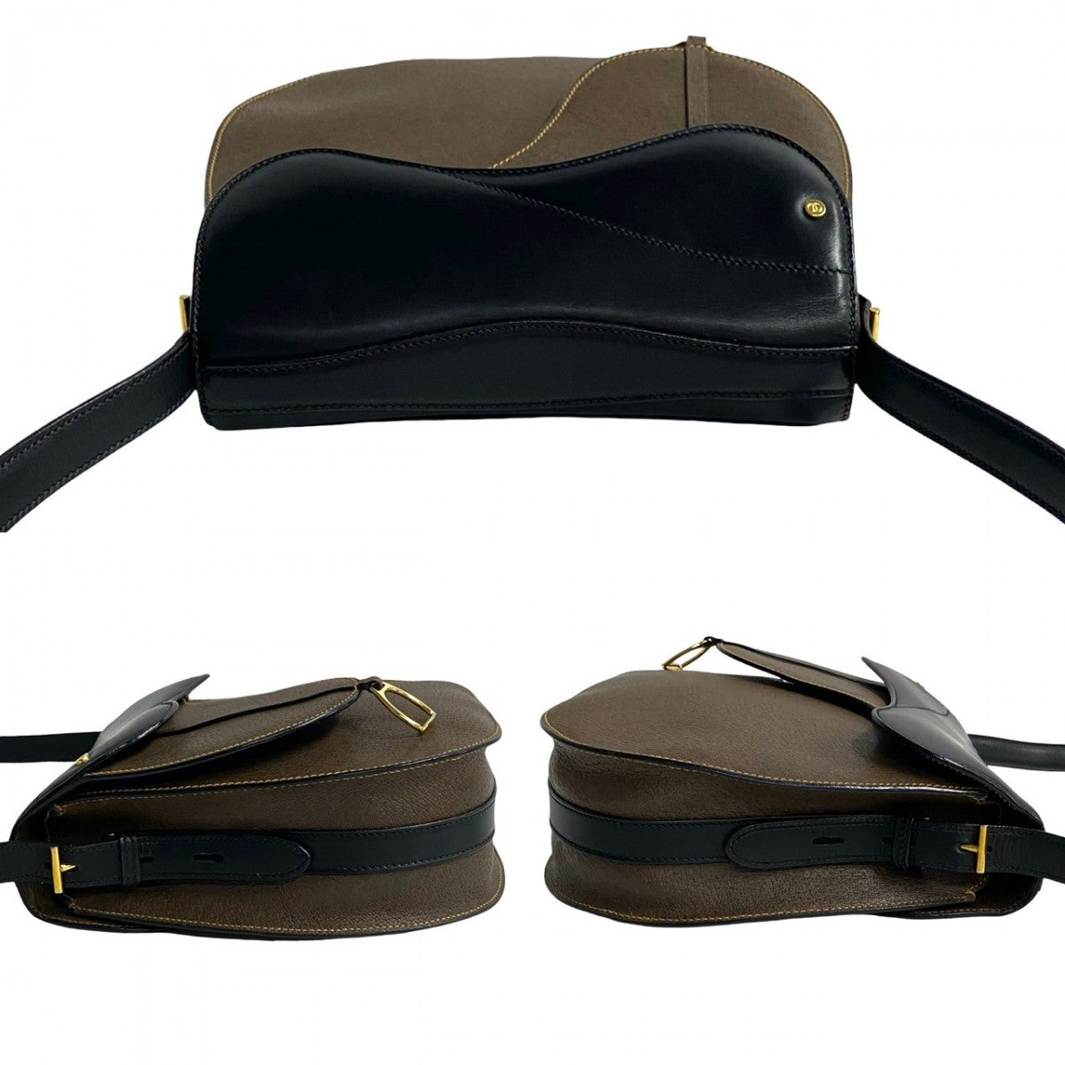 GUCCI Shoulder Bag leather black saddle
