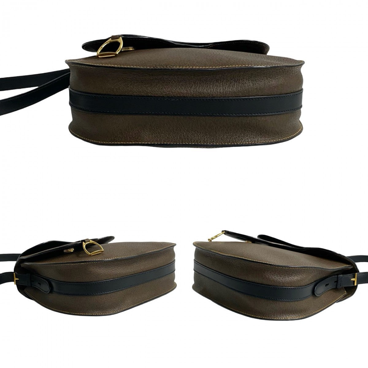GUCCI Shoulder Bag leather black saddle