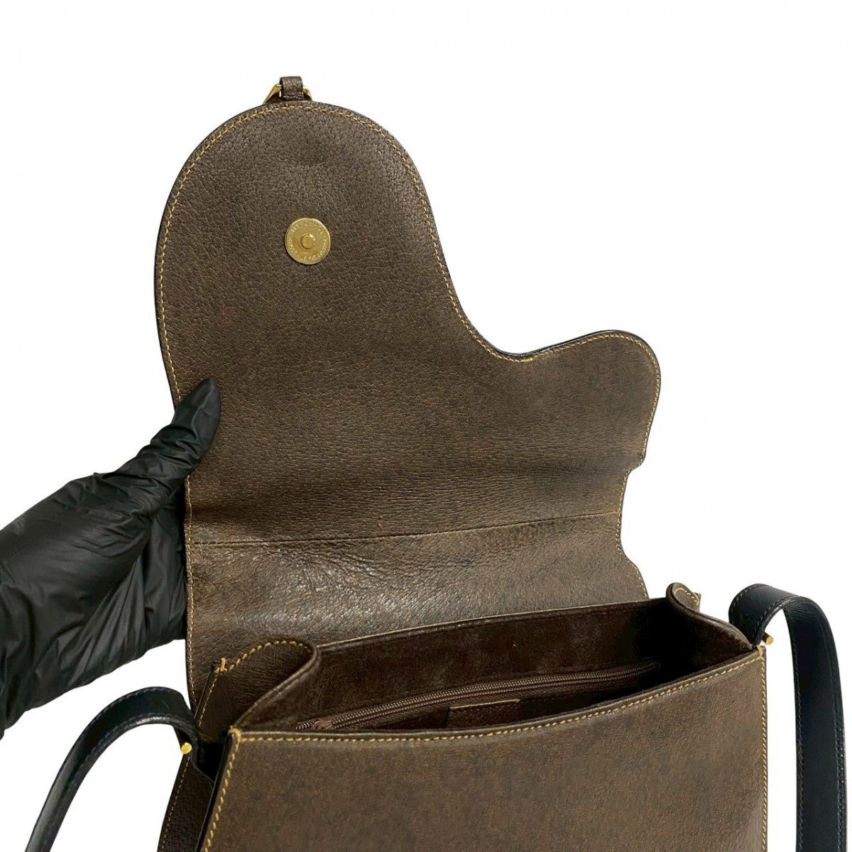 GUCCI Shoulder Bag leather black saddle