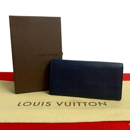 LOUIS VUITTON Long Wallet Purse M67741 Taurillon Clemence Leather Navy Portefeuille Braza mens Used Authentic