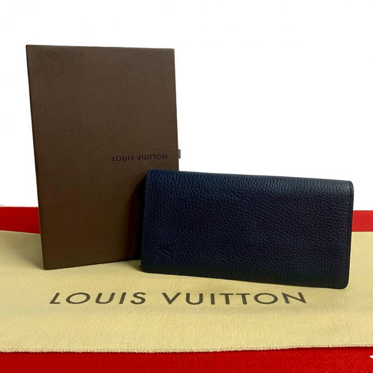 LOUIS VUITTON Long Wallet Purse M67741 Taurillon Clemence Leather Navy Portefeuille Braza mens Used Authentic