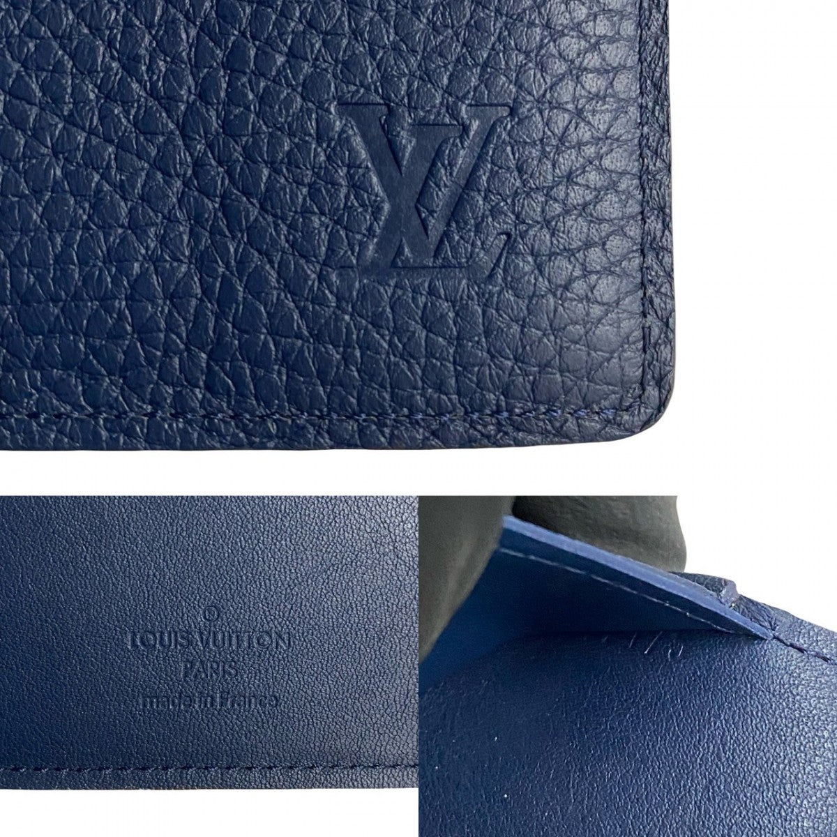 LOUIS VUITTON Long Wallet Purse M67741 Taurillon Clemence Leather Navy Portefeuille Braza mens Used Authentic