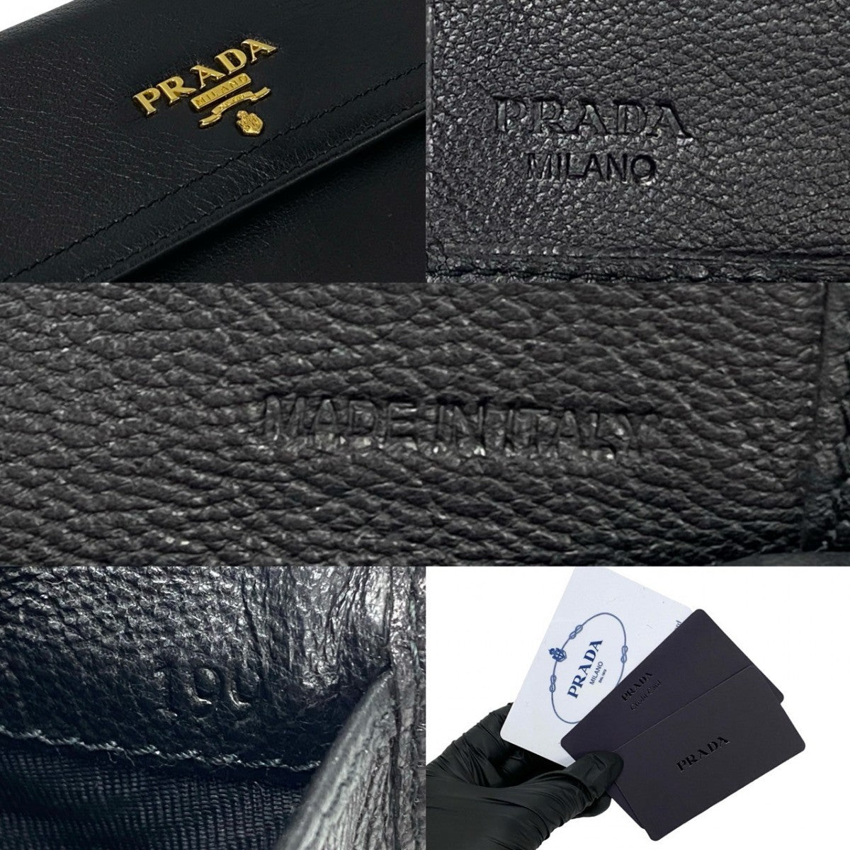 PRADA Tri-fold wallet leather black PRADA logo Metal mens Used Authentic
