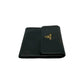 PRADA Tri-fold wallet leather black PRADA logo Metal mens Used Authentic