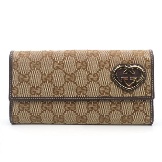 GUCCI Long Wallet Purse 245723 GG canvas, leather Brown Women Used Authentic