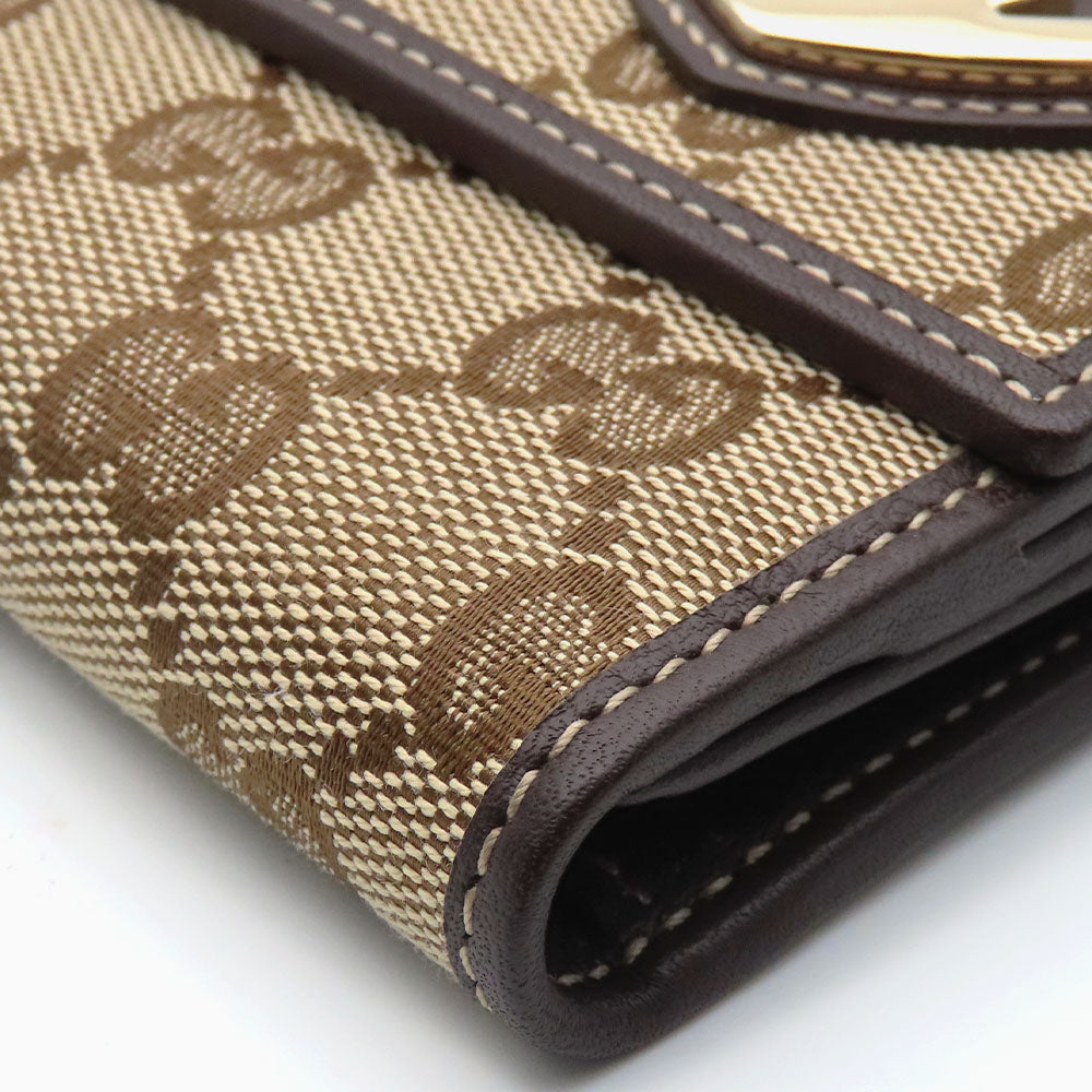 GUCCI Long Wallet Purse 245723 GG canvas, leather Brown Women Used Authentic