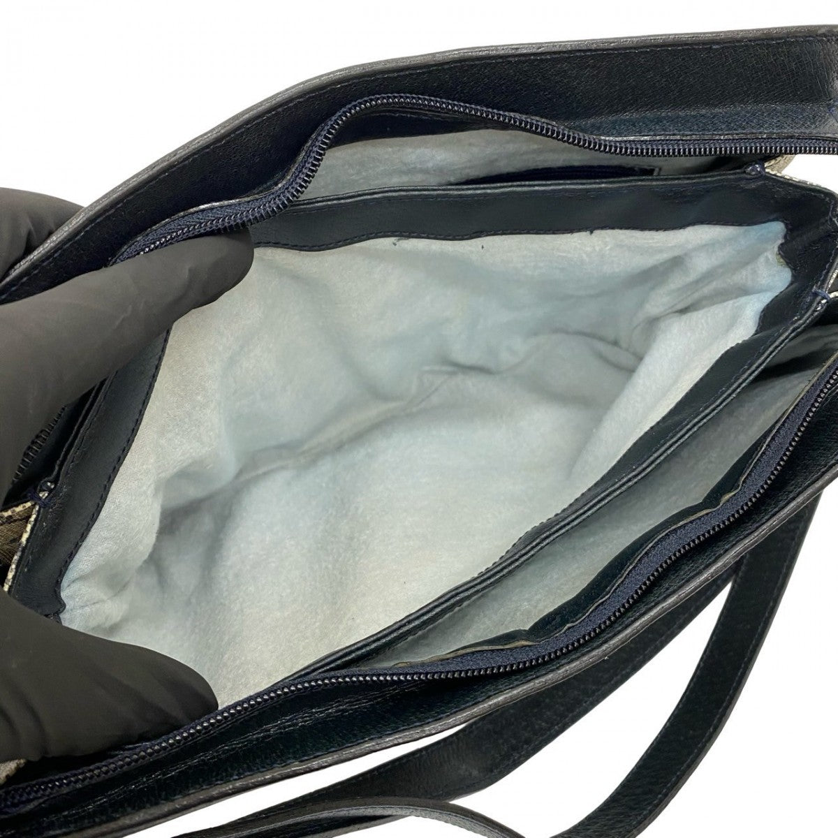 GUCCI Shoulder Bag Leather, PVC Navy GG logo Metal Sherry line Women Used Authentic